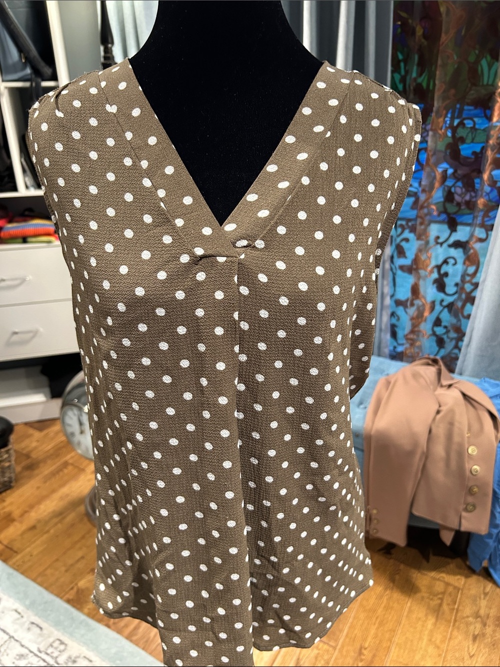 Jon & Anna Brown and White Polka Dot V-Neck Sleeveless Tank